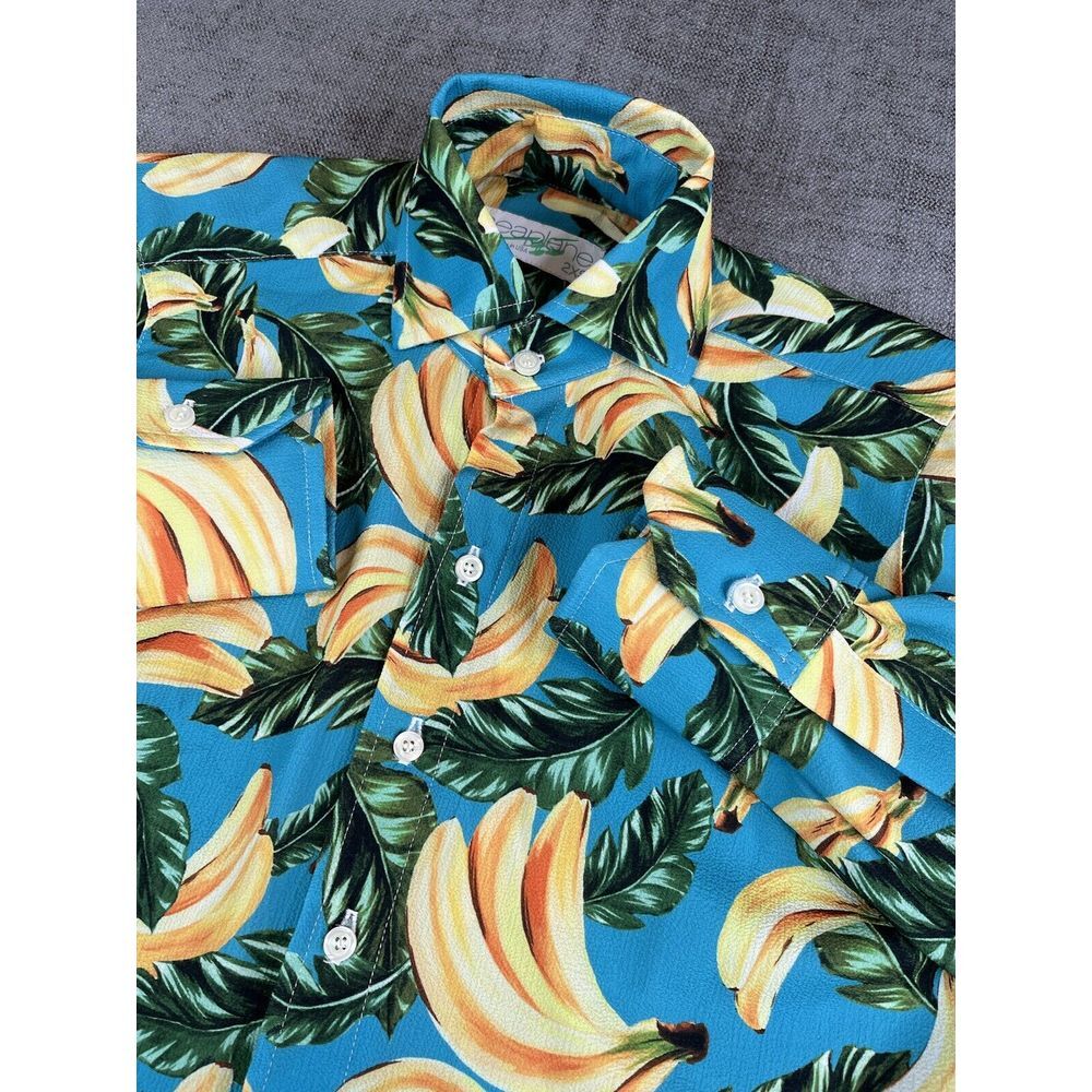 Seaplane Shirt Mens (2XS) Blue Yellow Bananas Dammit Lightweight Button Casual
